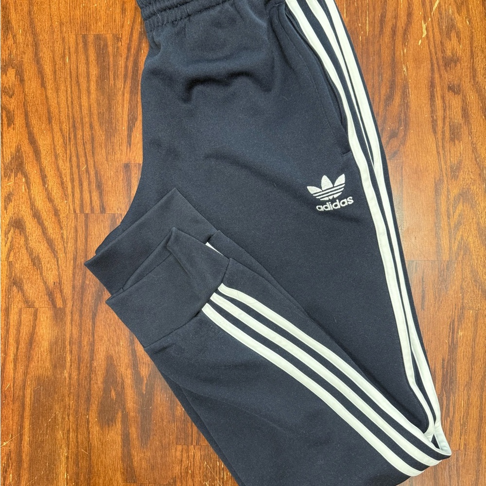 Adidas Black Track Pants medium men’s blue